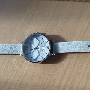 OLIVIA BURTON Women's Sparkle Bee white Leather Strap Watch 30mm